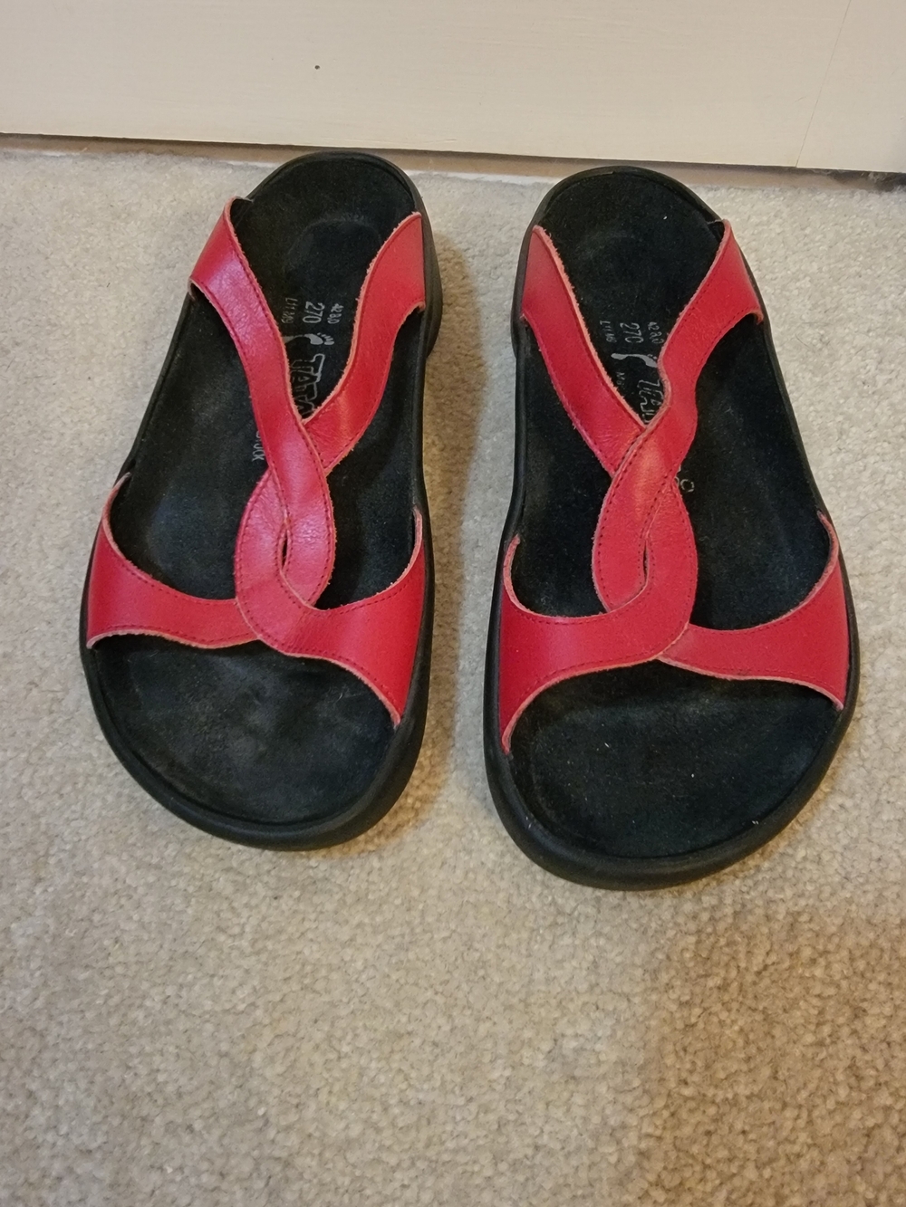 Birkenstock Tatami Red Leather Slide Sandals with Black Footbed Size 11